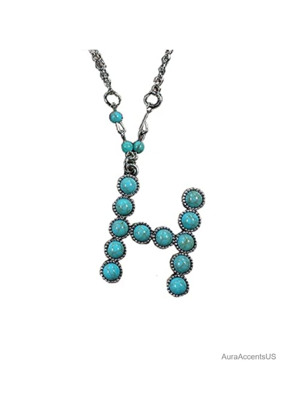 Boho Western Turquoise Initial Pendant Necklace Natural Stone Women Girls